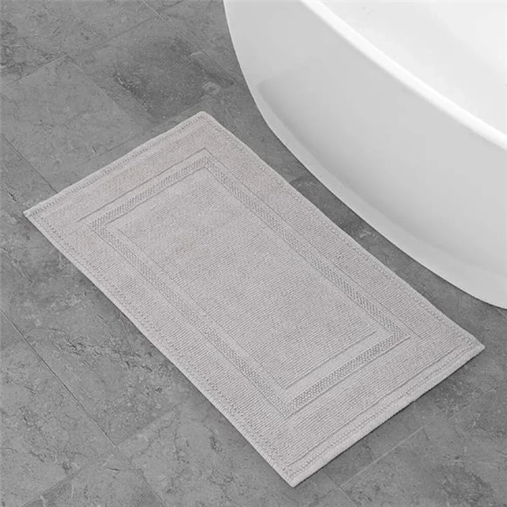 Stonewash Bath Rug Cotton Racetrack Bathroom Rug Machine Washable Light Gray